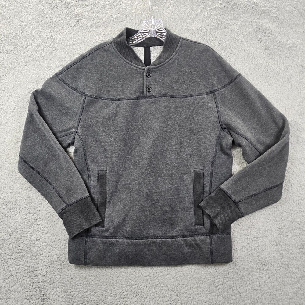 Lululemon Athletica Men's Gray Henley French Terry Revolve Sweater Pocket Size M